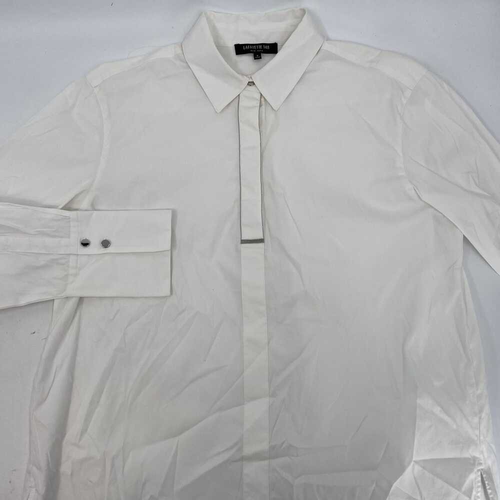 Lafayette 148 White Silver Classic Button-Up Blouse | Size S - Picture 6 of 8